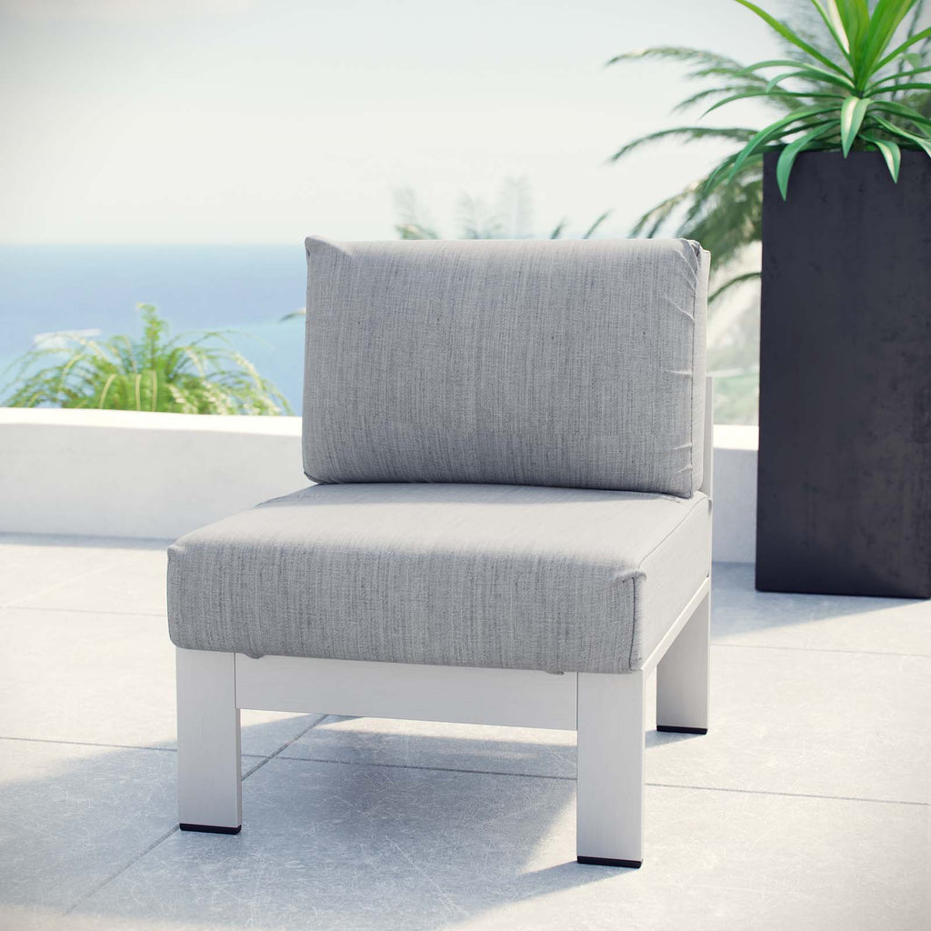 Shore Armless Outdoor Patio Aluminum Chair in Silver Gray