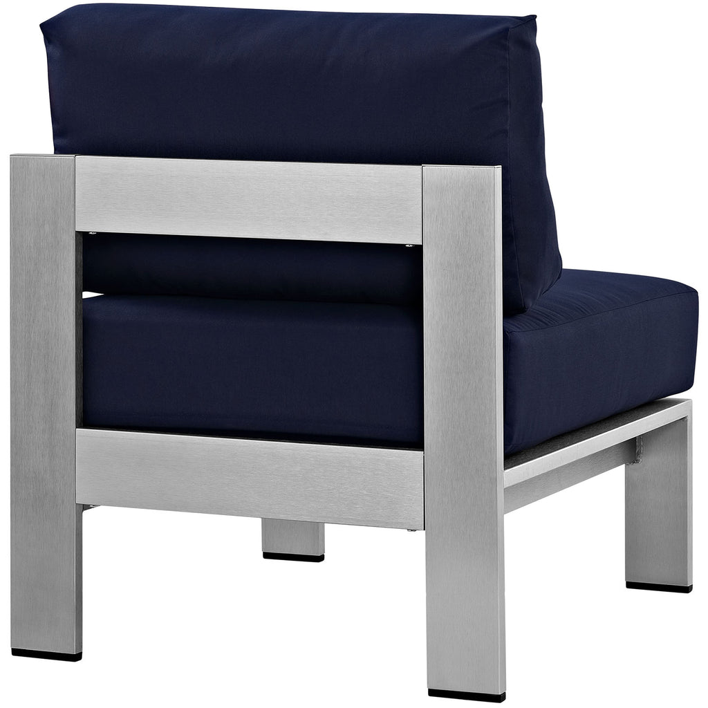 Shore Armless Outdoor Patio Aluminum Chair in Silver Navy