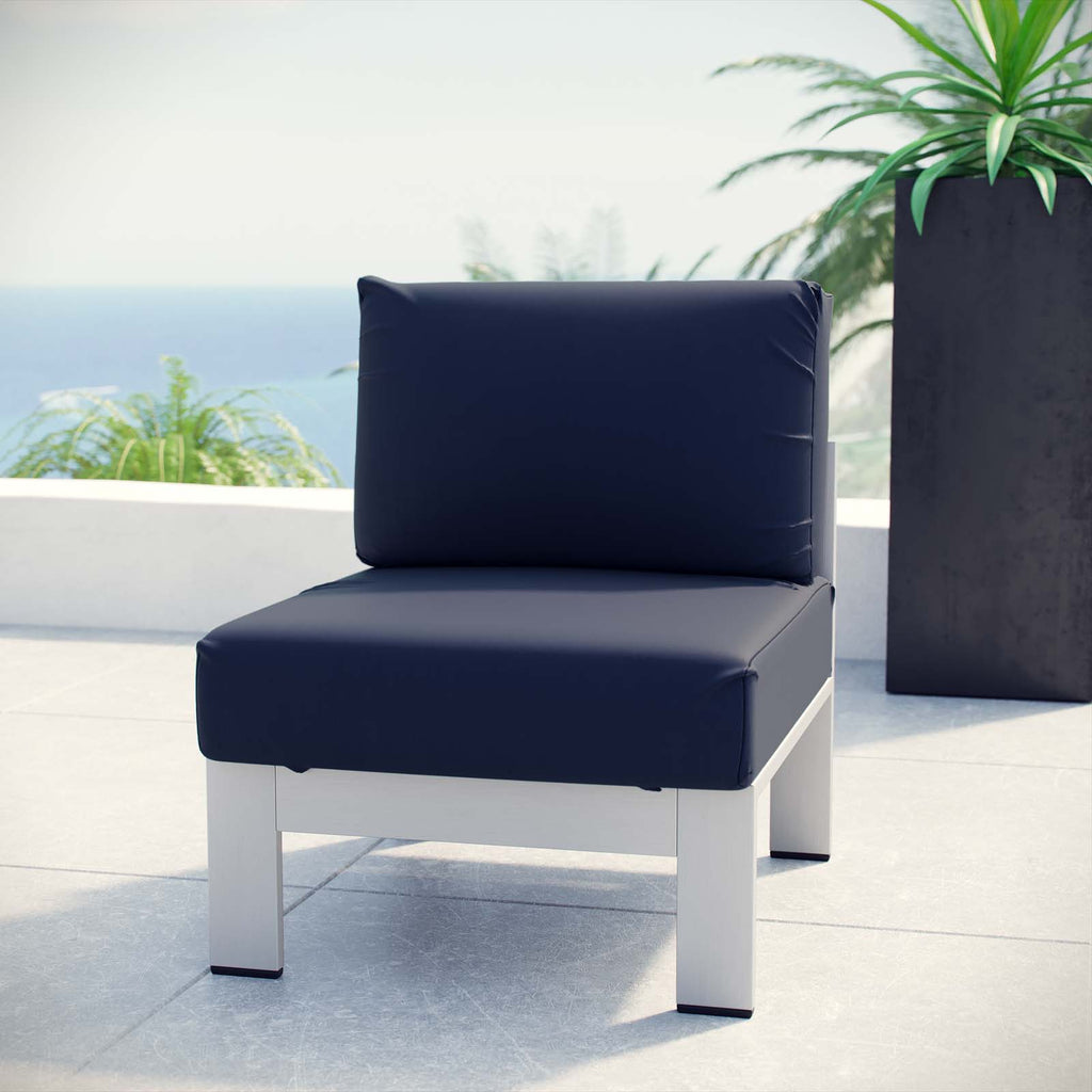 Shore Armless Outdoor Patio Aluminum Chair in Silver Navy