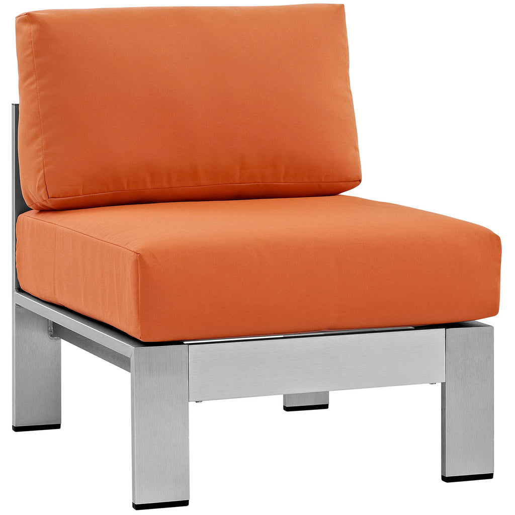 Shore Armless Outdoor Patio Aluminum Chair in Silver Orange