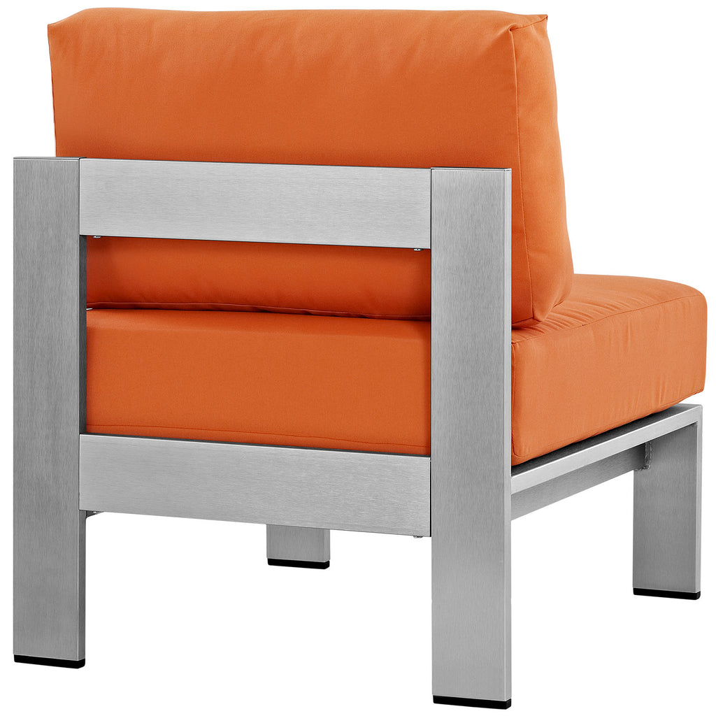 Shore Armless Outdoor Patio Aluminum Chair in Silver Orange