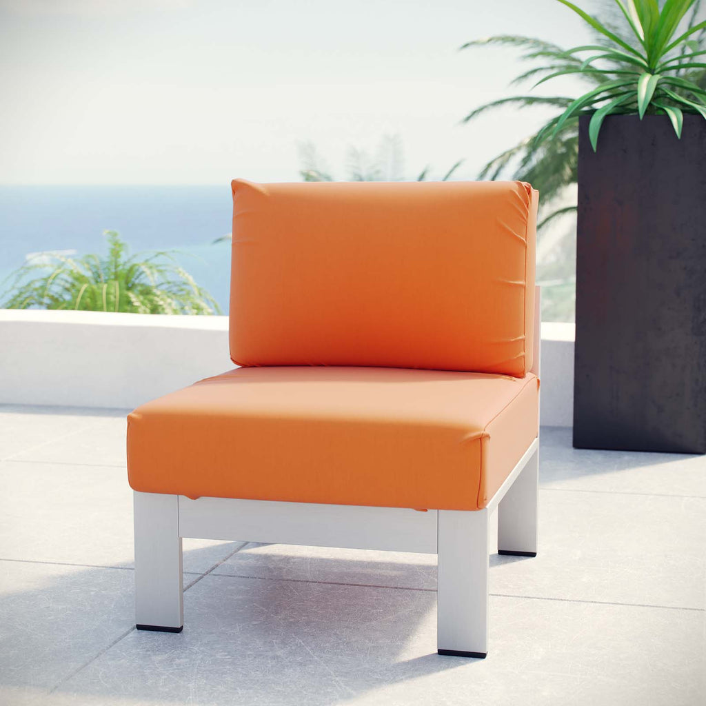 Shore Armless Outdoor Patio Aluminum Chair in Silver Orange