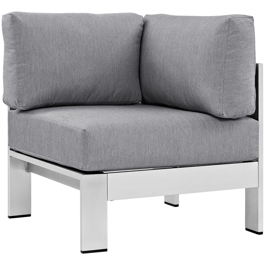 Shore Outdoor Patio Aluminum Corner Sofa in Silver Gray