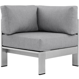 Shore Outdoor Patio Aluminum Corner Sofa in Silver Gray