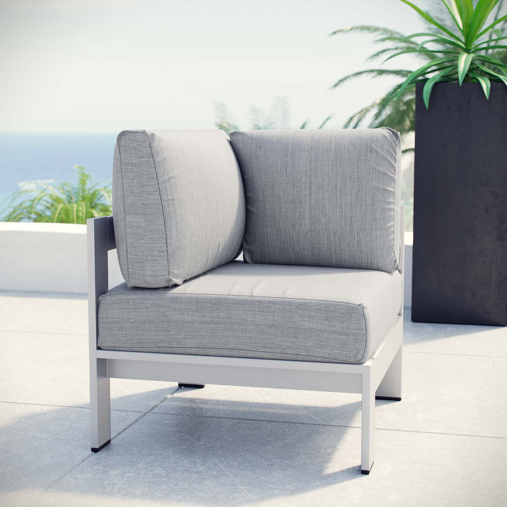 Shore Outdoor Patio Aluminum Corner Sofa in Silver Gray