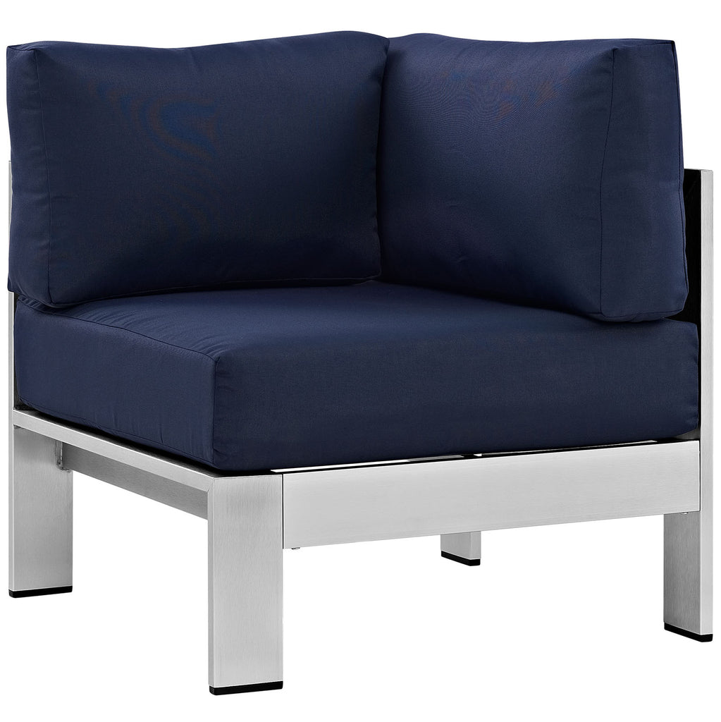 Shore Outdoor Patio Aluminum Corner Sofa in Silver Navy