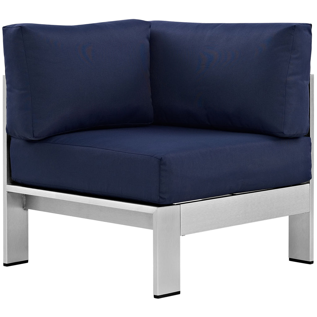 Shore Outdoor Patio Aluminum Corner Sofa in Silver Navy