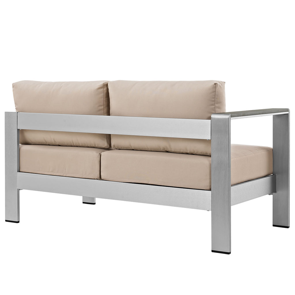 Shore Left-Arm Corner Sectional Outdoor Patio Aluminum Loveseat in Silver Beige