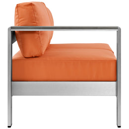 Shore Left-Arm Corner Sectional Outdoor Patio Aluminum Loveseat in Silver Orange