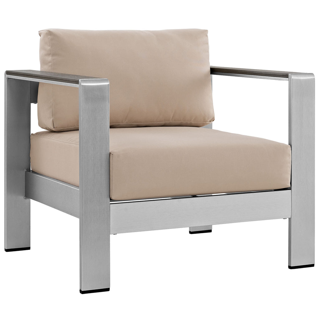 Shore Outdoor Patio Aluminum Armchair in Silver Beige