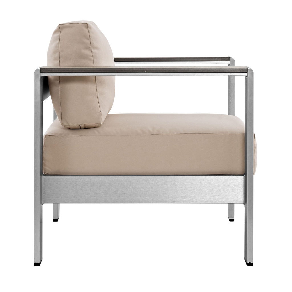 Shore Outdoor Patio Aluminum Armchair in Silver Beige