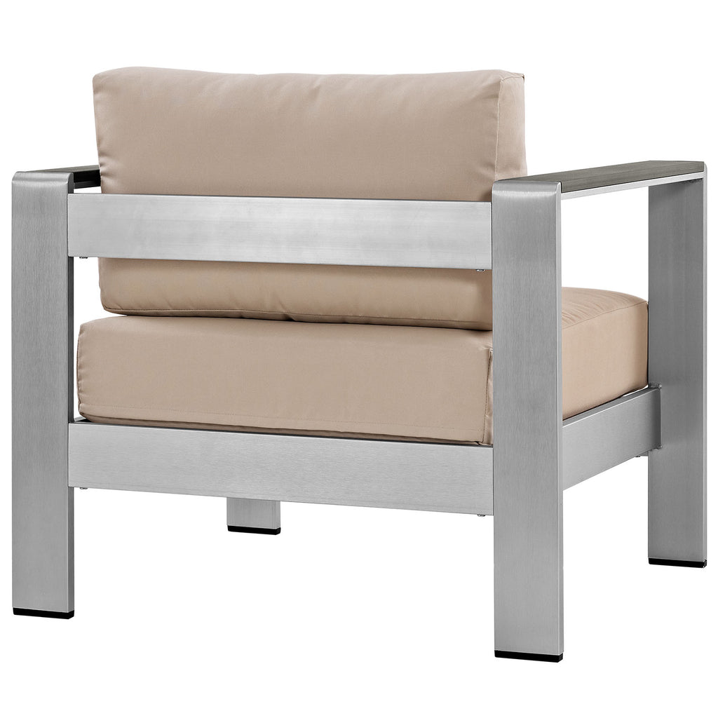 Shore Outdoor Patio Aluminum Armchair in Silver Beige