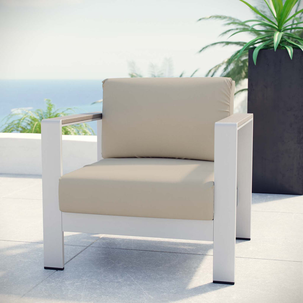 Shore Outdoor Patio Aluminum Armchair in Silver Beige