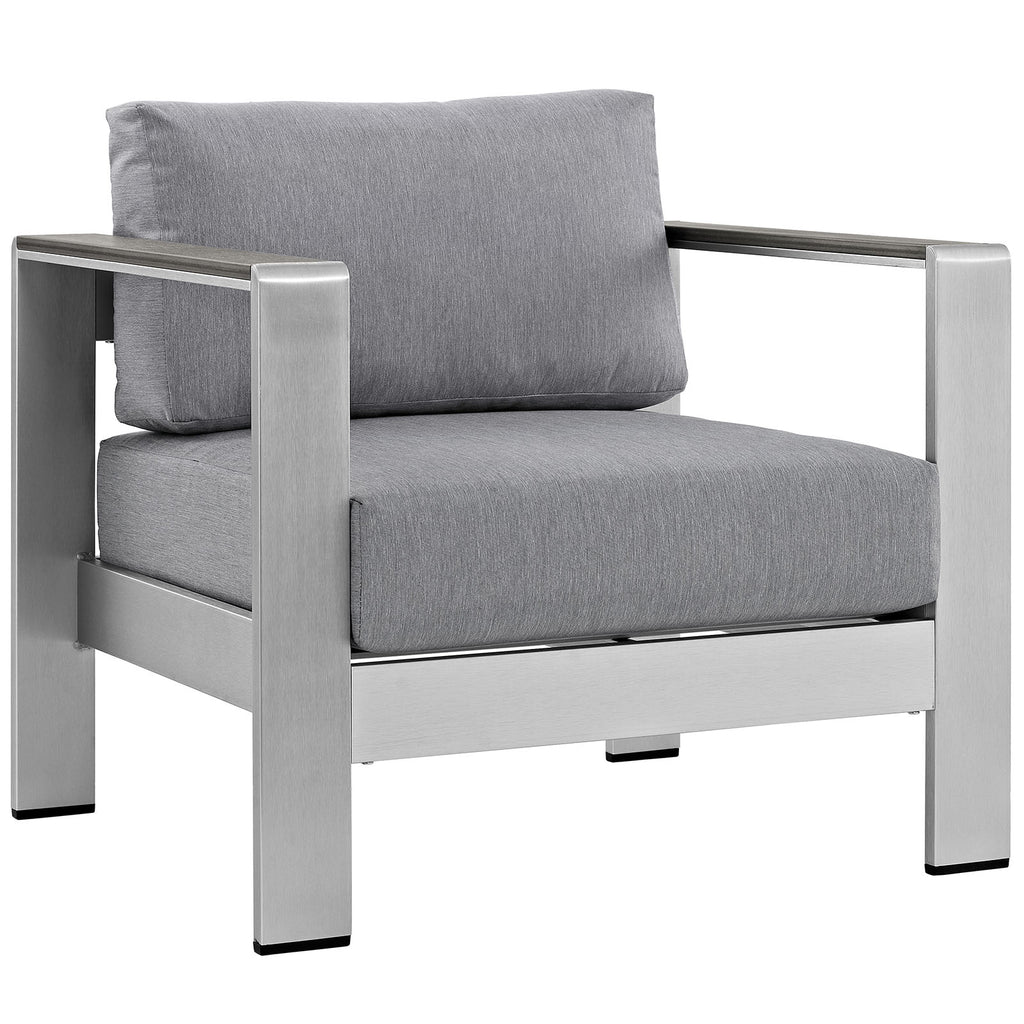 Shore Outdoor Patio Aluminum Armchair in Silver Gray