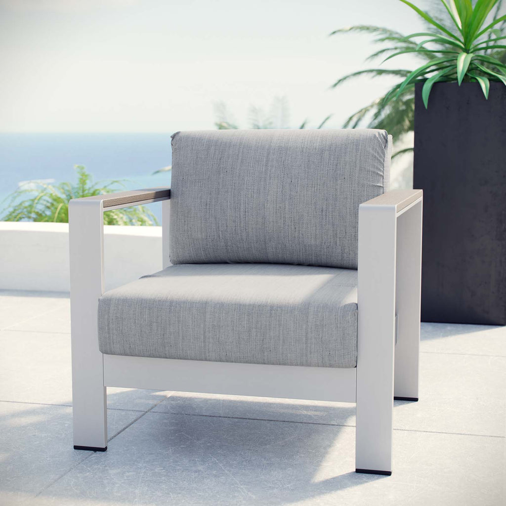 Shore Outdoor Patio Aluminum Armchair in Silver Gray