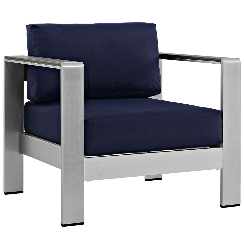 Shore Outdoor Patio Aluminum Armchair in Silver Navy