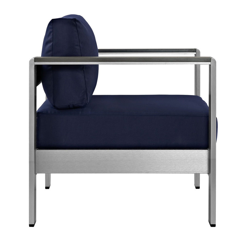 Shore Outdoor Patio Aluminum Armchair in Silver Navy