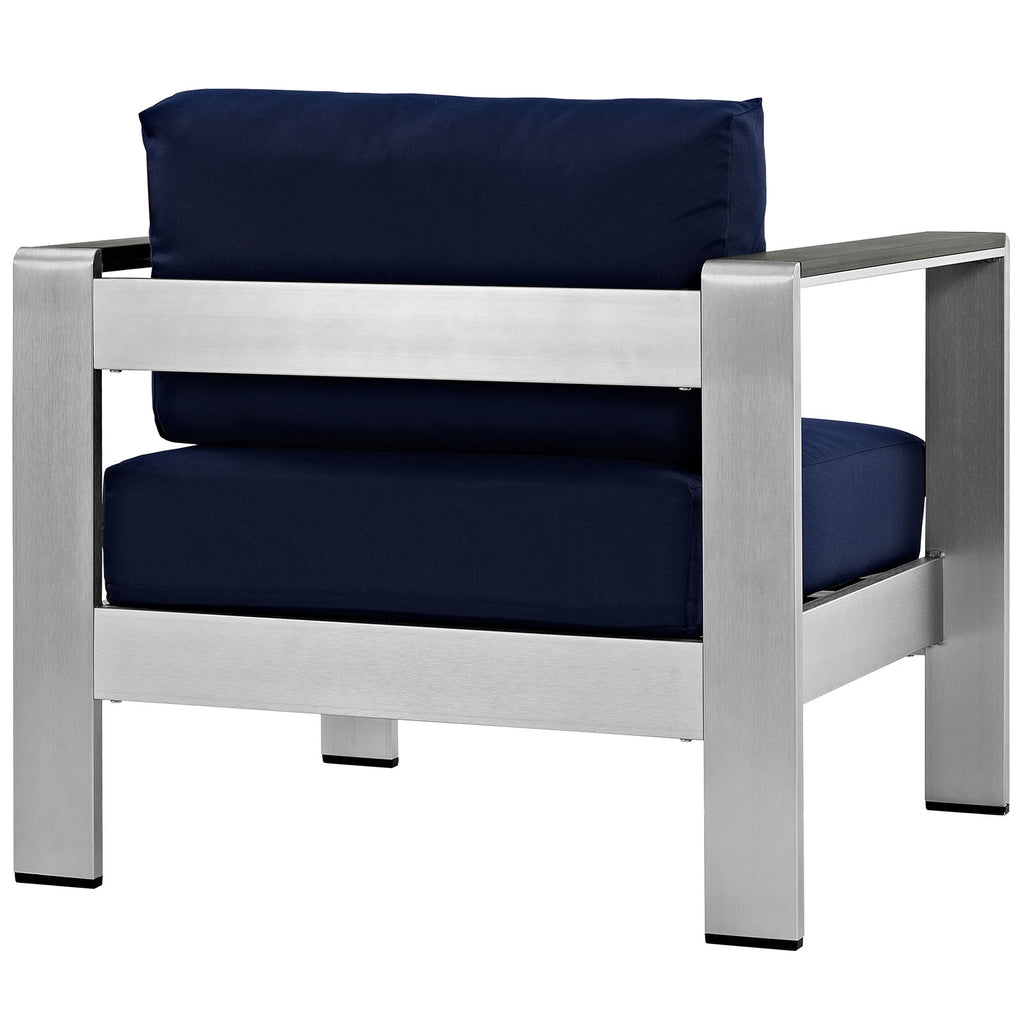 Shore Outdoor Patio Aluminum Armchair in Silver Navy