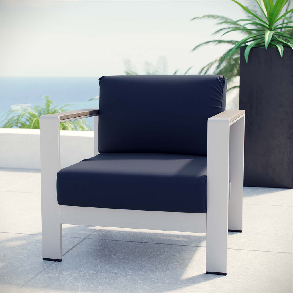 Shore Outdoor Patio Aluminum Armchair in Silver Navy