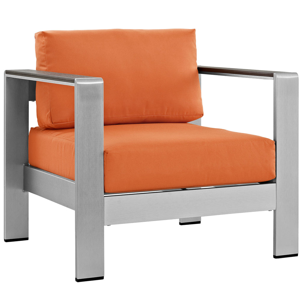 Shore Outdoor Patio Aluminum Armchair in Silver Orange