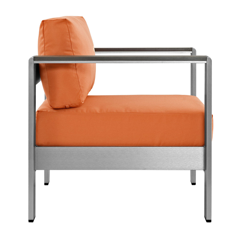 Shore Outdoor Patio Aluminum Armchair in Silver Orange