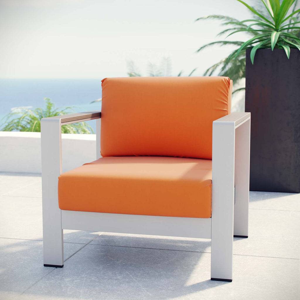 Shore Outdoor Patio Aluminum Armchair in Silver Orange