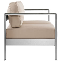 Shore Outdoor Patio Aluminum Loveseat in Silver Beige