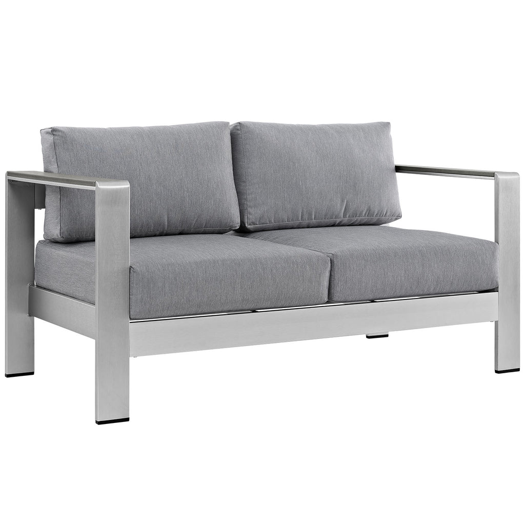 Shore Outdoor Patio Aluminum Loveseat in Silver Gray