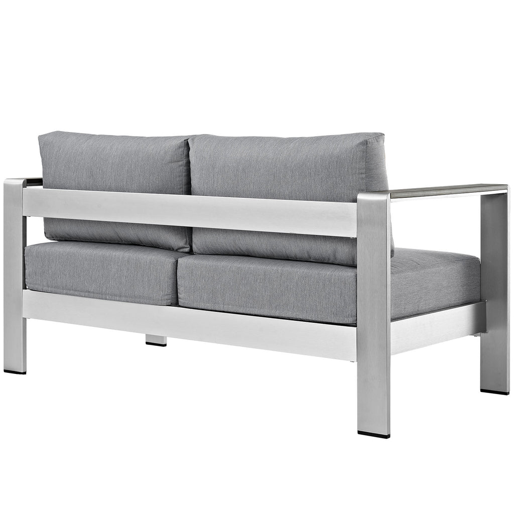 Shore Outdoor Patio Aluminum Loveseat in Silver Gray