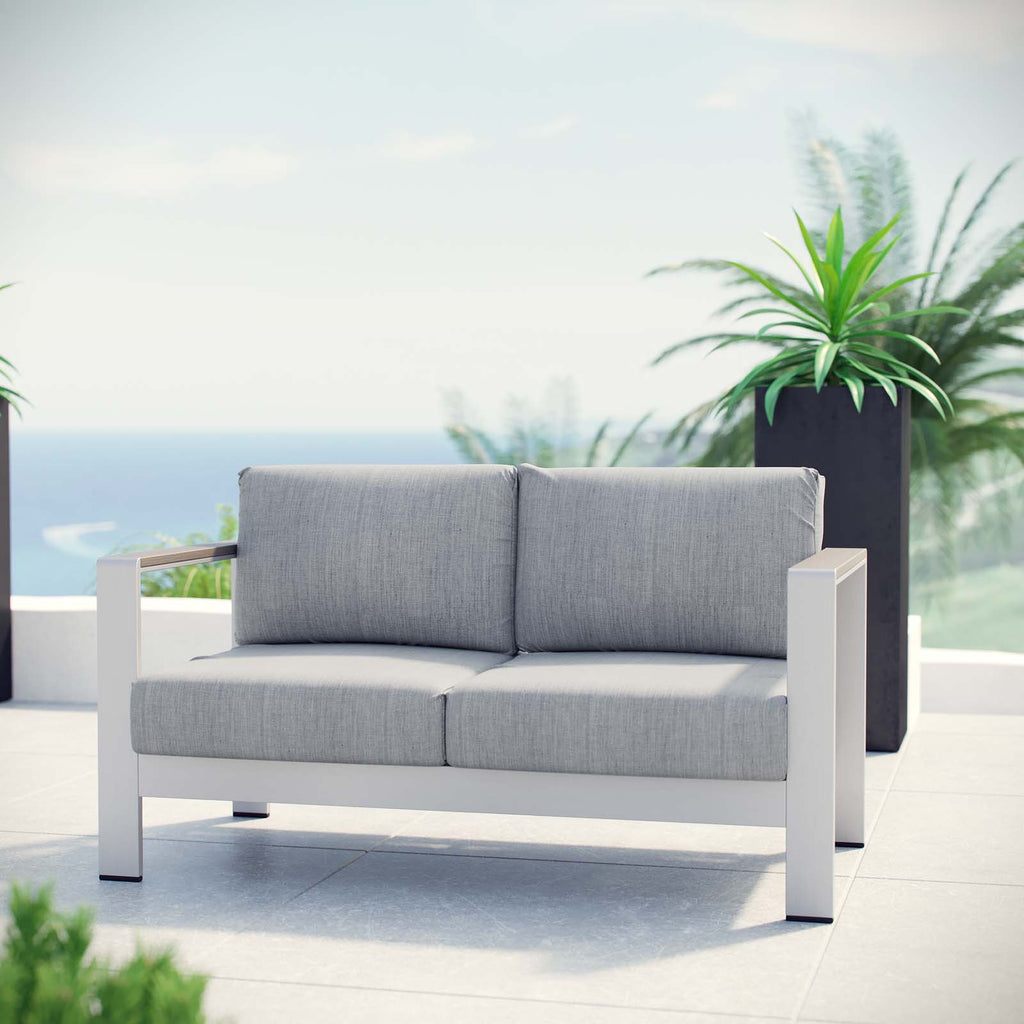 Shore Outdoor Patio Aluminum Loveseat in Silver Gray