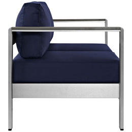 Shore Outdoor Patio Aluminum Loveseat in Silver Navy