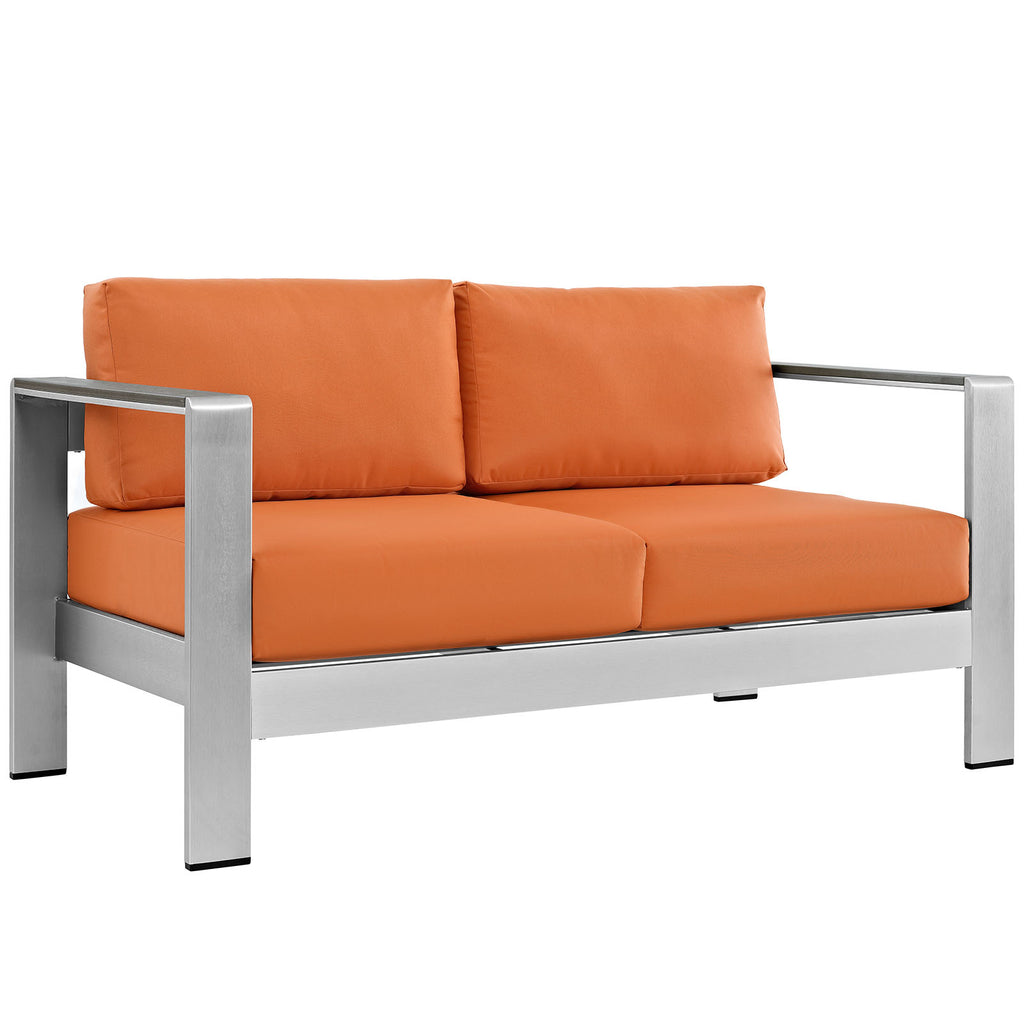 Shore Outdoor Patio Aluminum Loveseat in Silver Orange