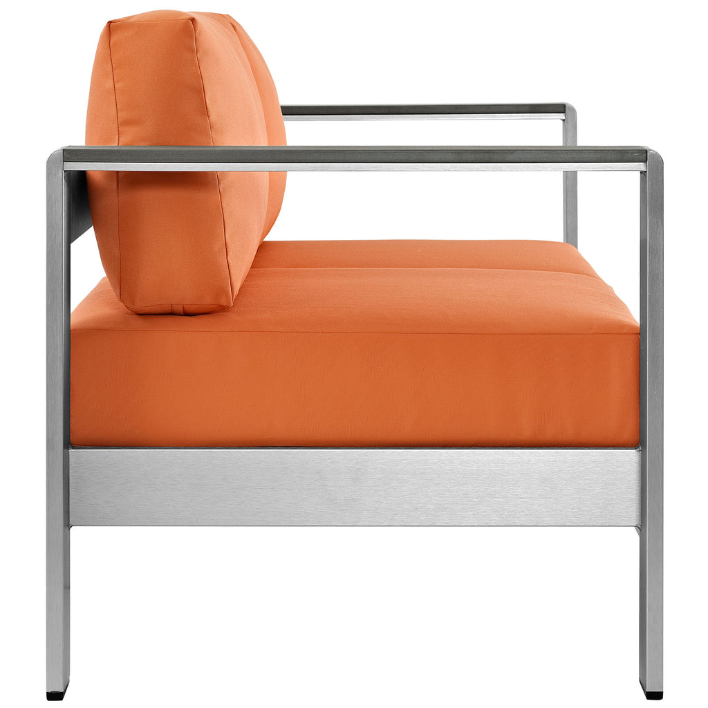 Shore Outdoor Patio Aluminum Loveseat in Silver Orange