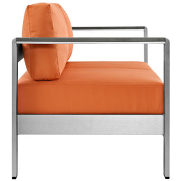 Shore Outdoor Patio Aluminum Loveseat in Silver Orange