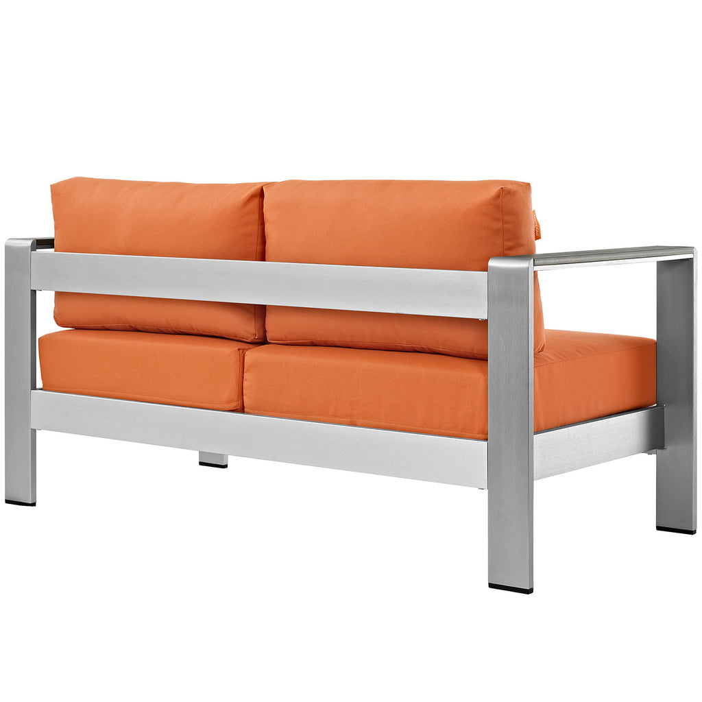 Shore Outdoor Patio Aluminum Loveseat in Silver Orange