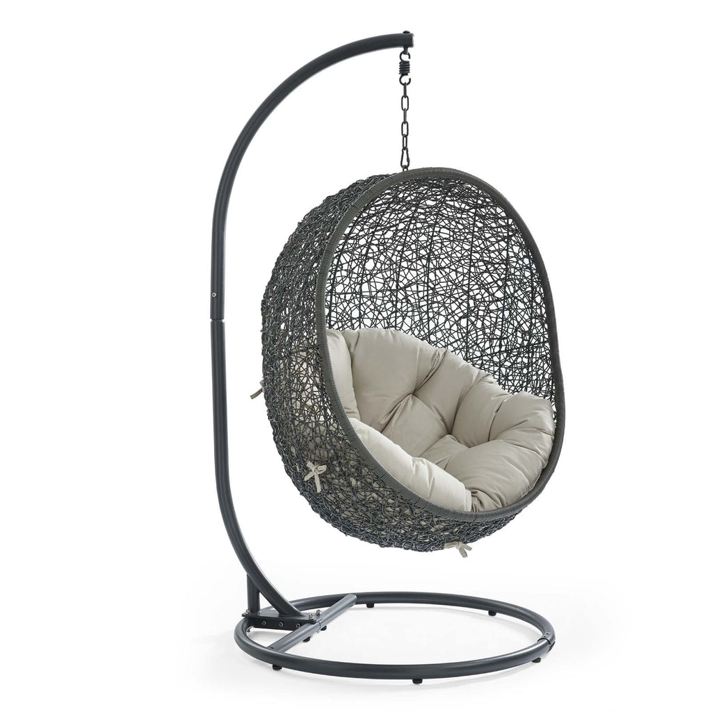 Hide Outdoor Patio Swing Chair With Stand in Gray Beige