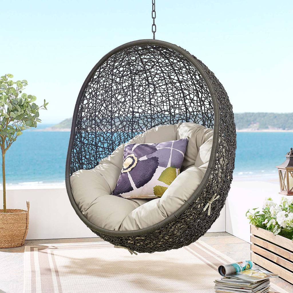 Hide Outdoor Patio Swing Chair With Stand in Gray Beige