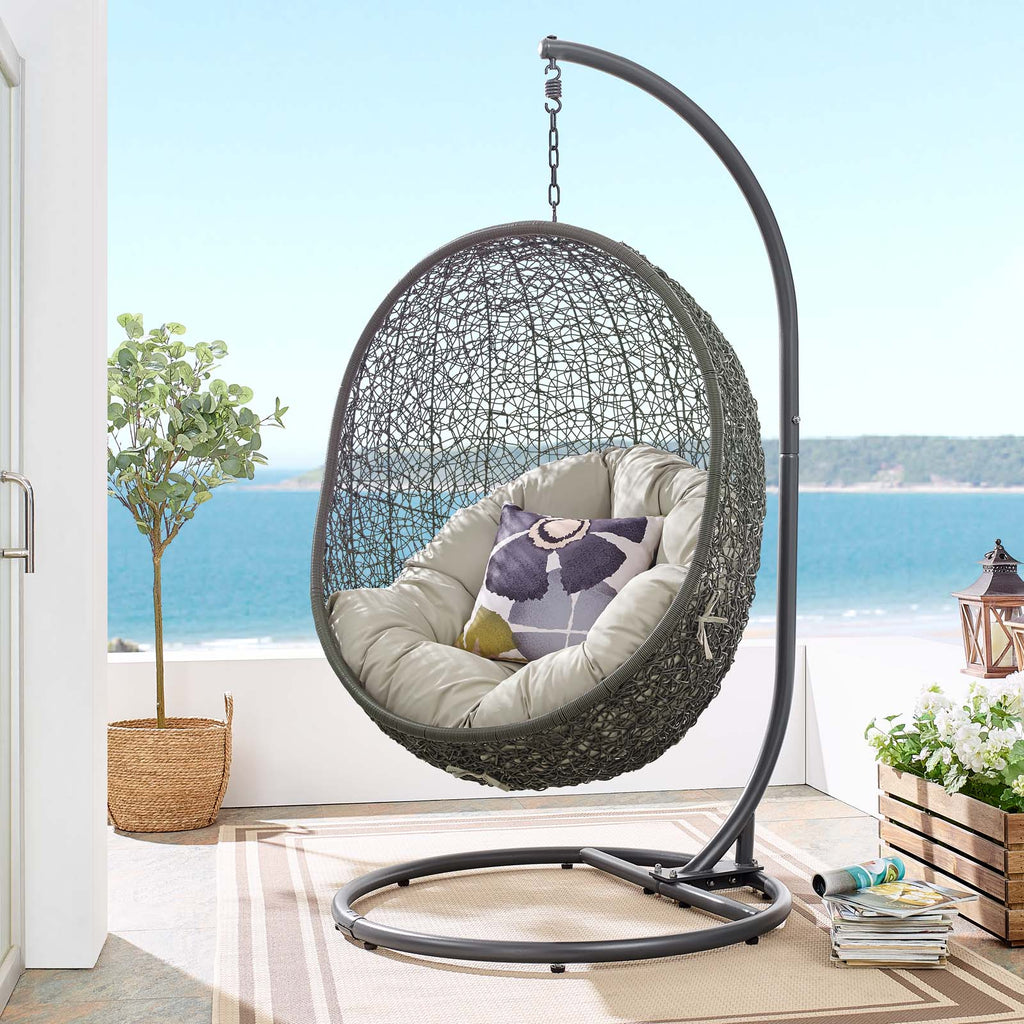 Hide Outdoor Patio Swing Chair With Stand in Gray Beige