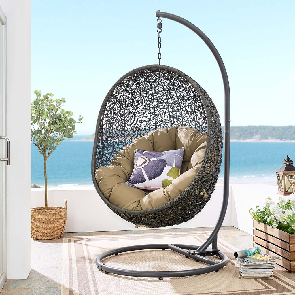 Hide Outdoor Patio Swing Chair With Stand in Gray Mocha