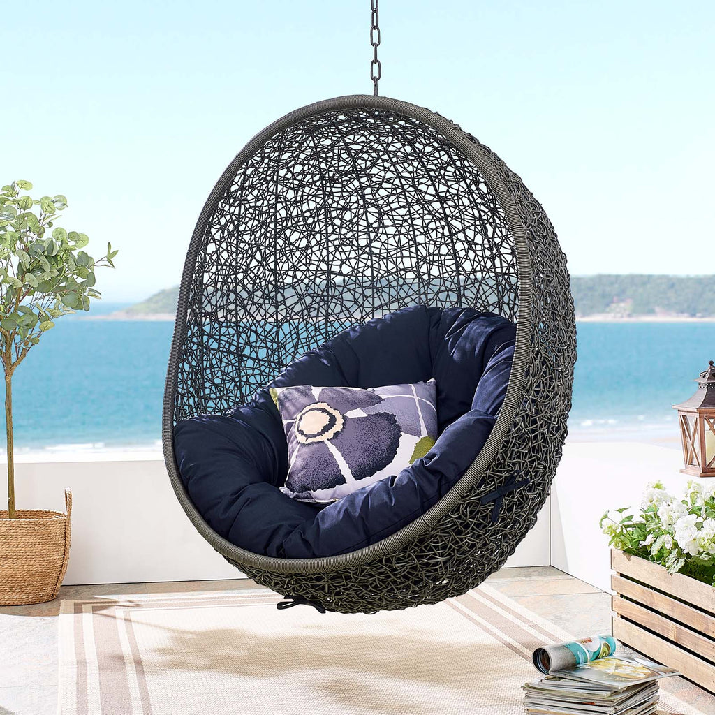 Hide Outdoor Patio Swing Chair With Stand in Gray Navy