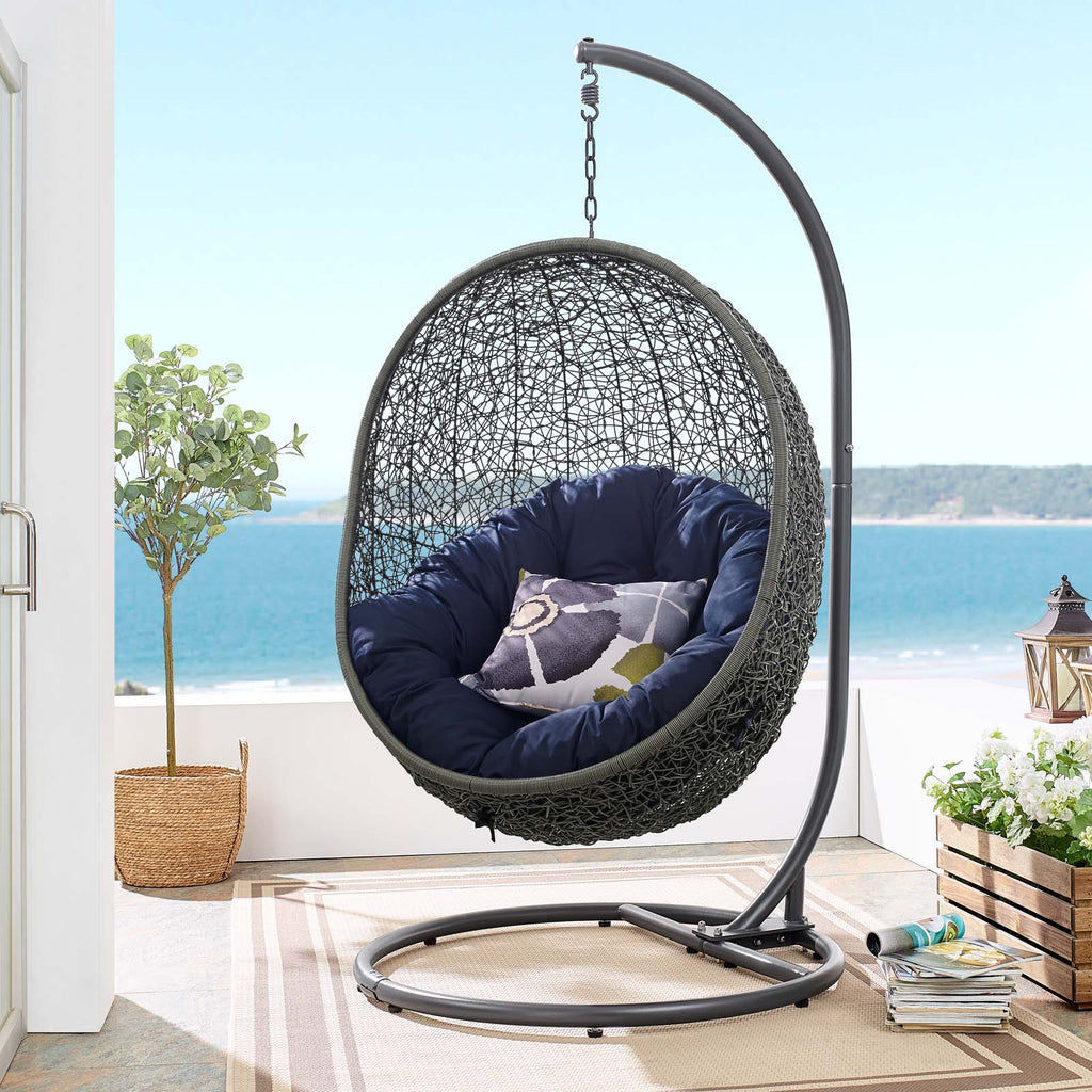 Hide Outdoor Patio Swing Chair With Stand in Gray Navy