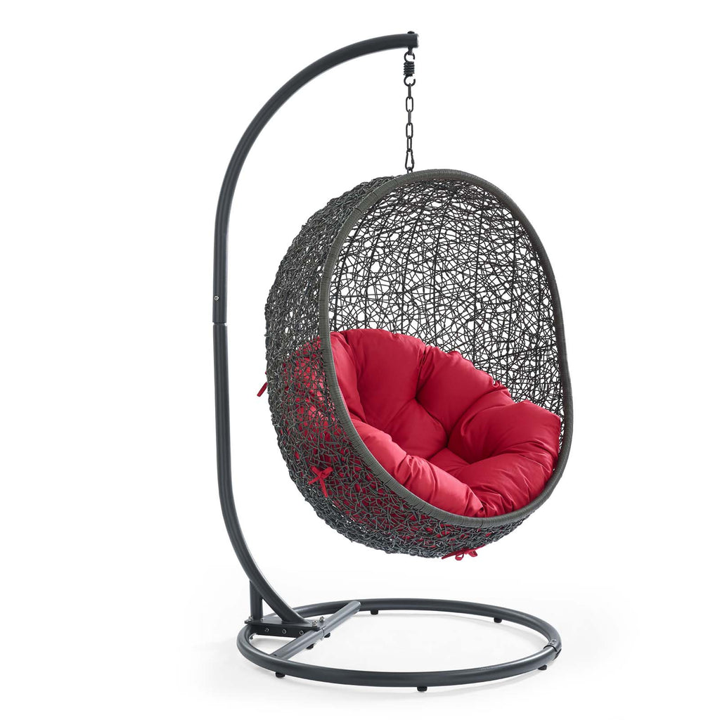 Hide Outdoor Patio Swing Chair With Stand in Gray Red