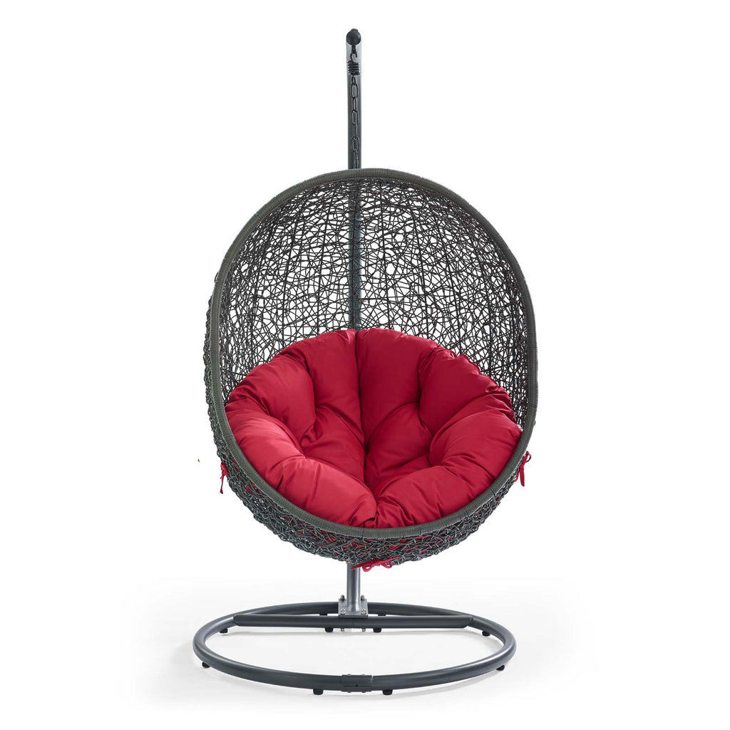 Hide Outdoor Patio Swing Chair With Stand in Gray Red