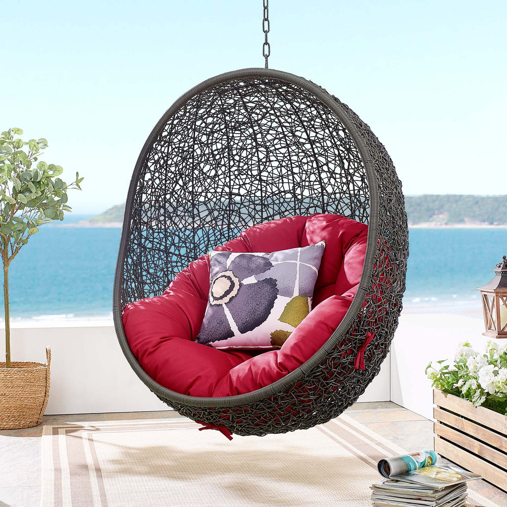 Hide Outdoor Patio Swing Chair With Stand in Gray Red