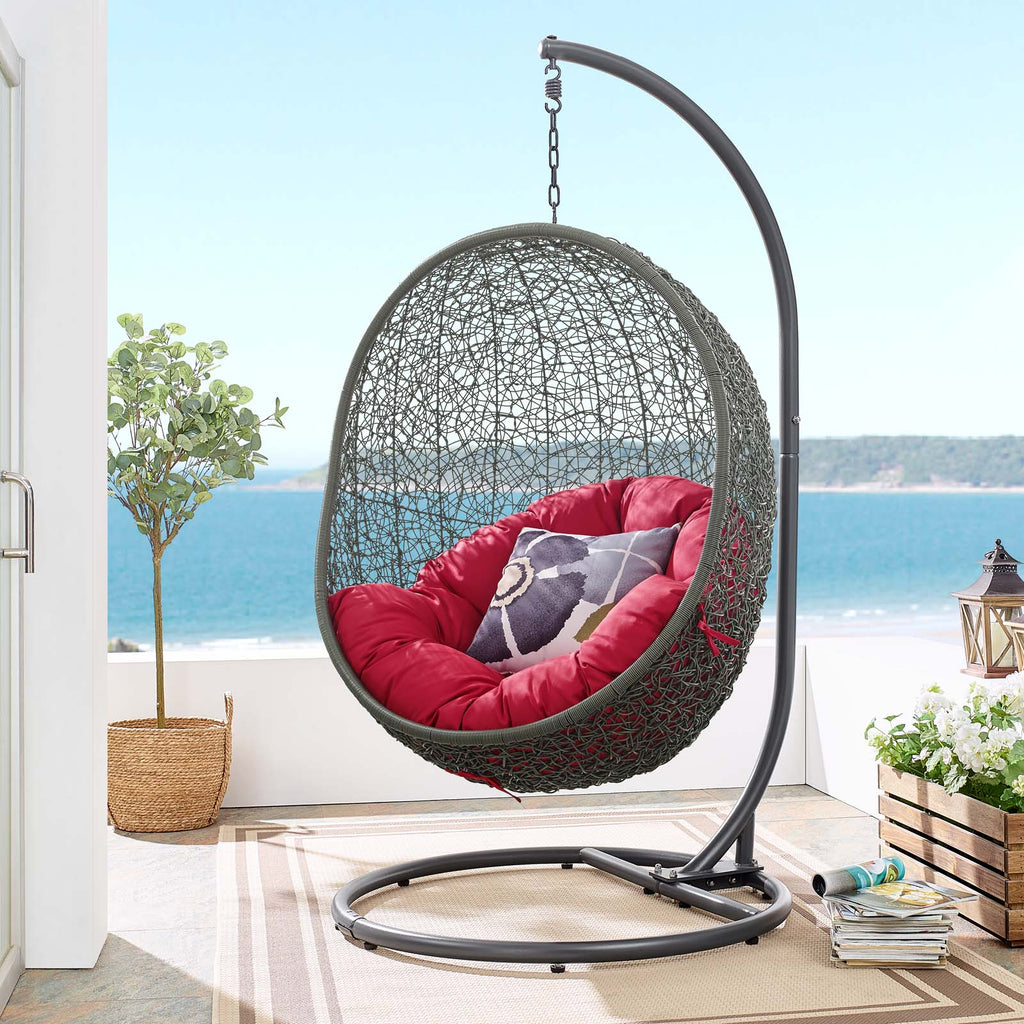 Hide Outdoor Patio Swing Chair With Stand in Gray Red