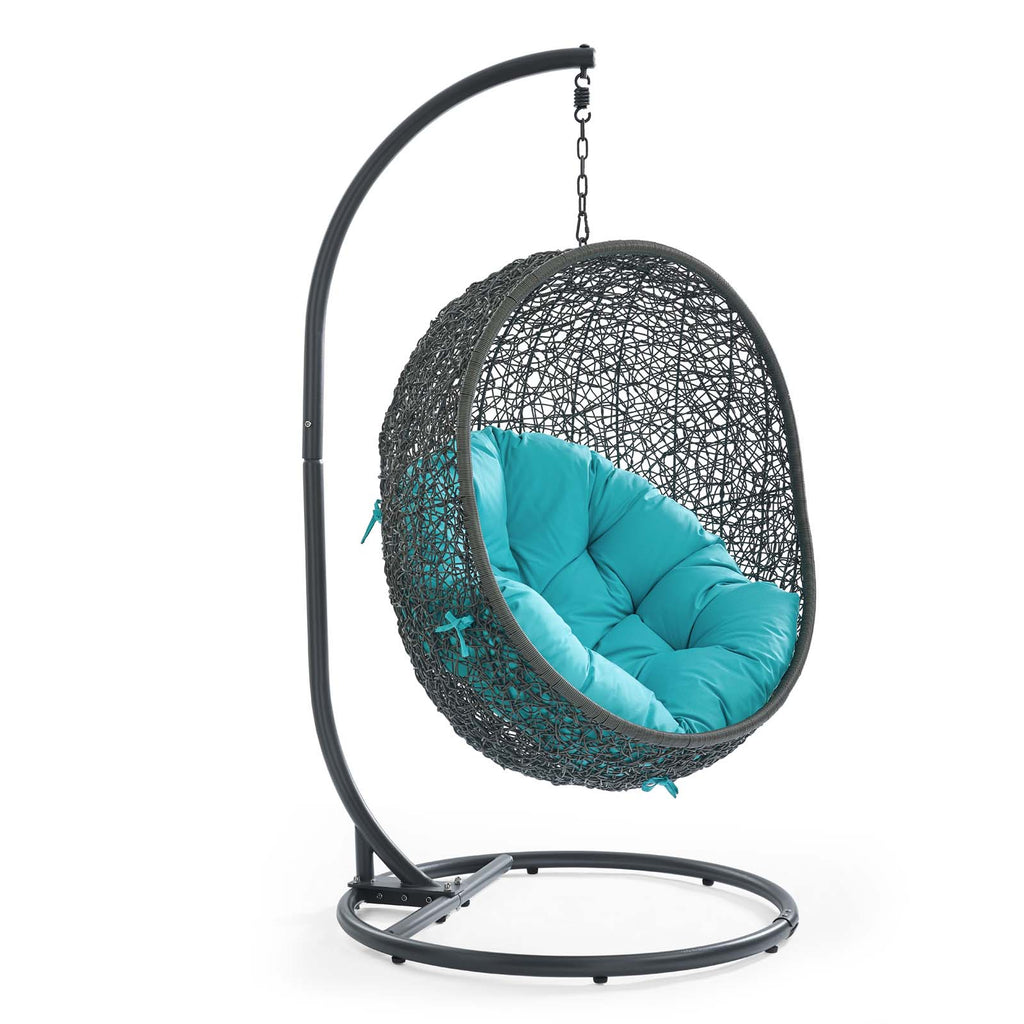 Hide Outdoor Patio Swing Chair With Stand in Gray Turquoise