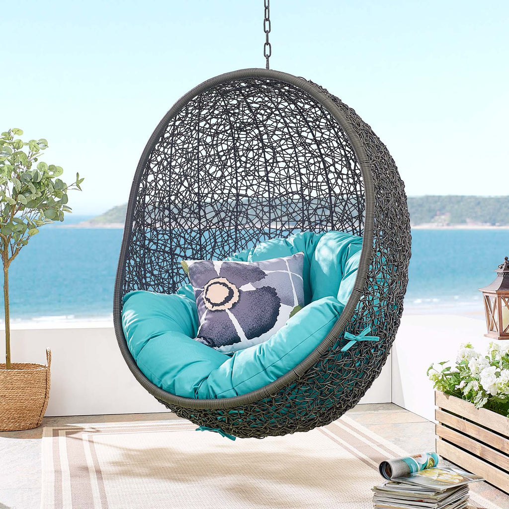 Hide Outdoor Patio Swing Chair With Stand in Gray Turquoise