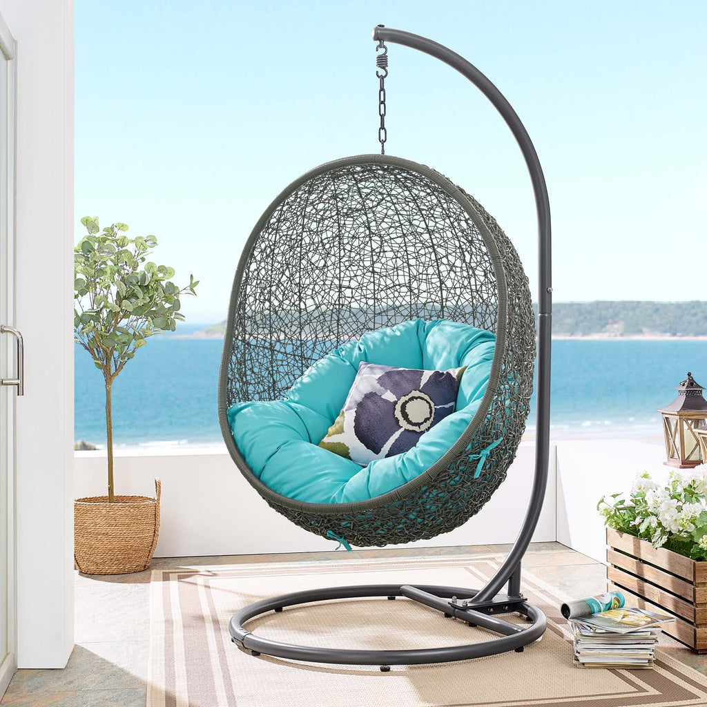 Hide Outdoor Patio Swing Chair With Stand in Gray Turquoise