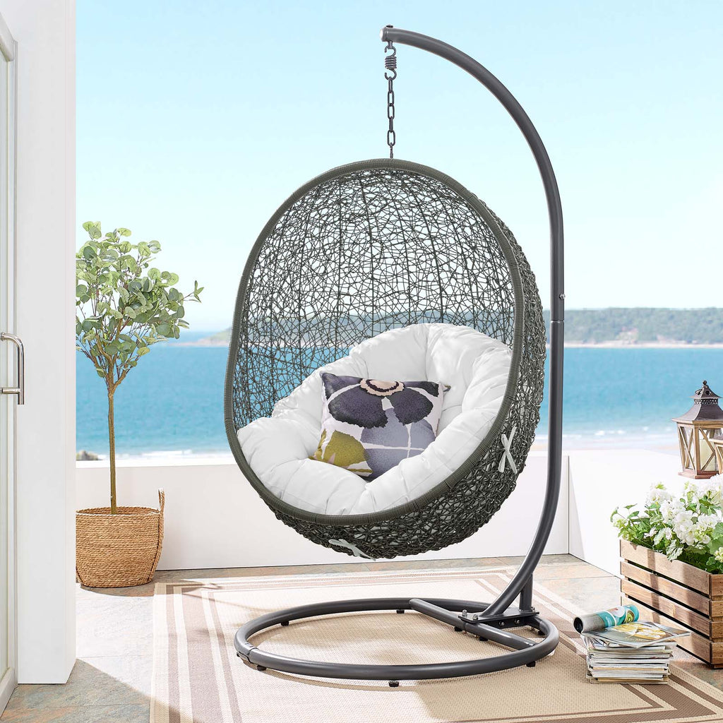 Hide Outdoor Patio Swing Chair With Stand in Gray White