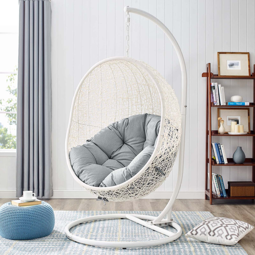 Hide Outdoor Patio Swing Chair With Stand in White Gray